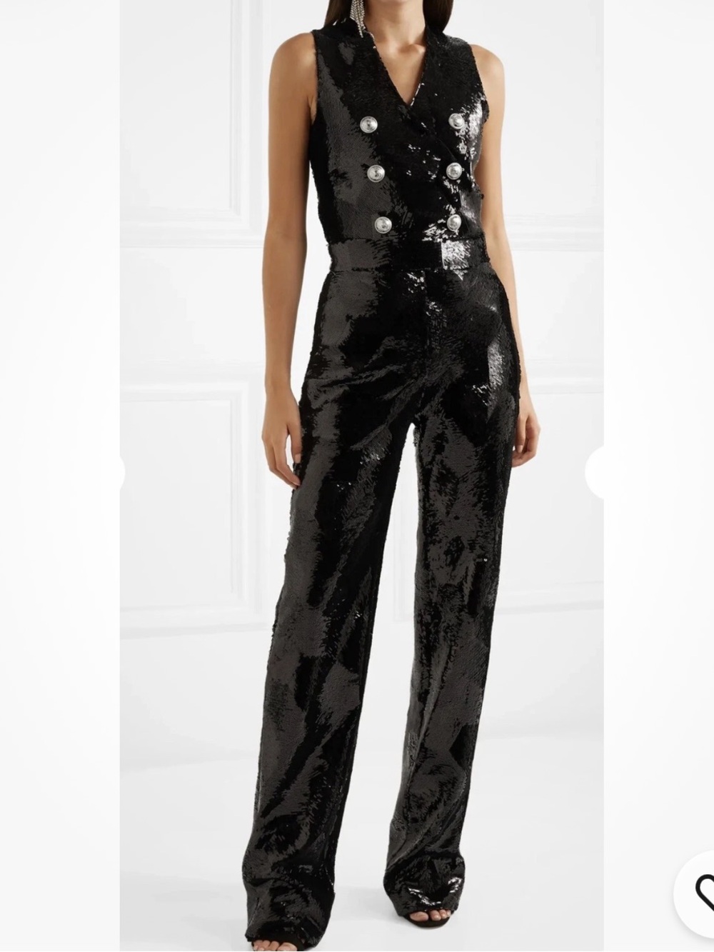 Fabulous Balmain Black Sequin Wide-Leg Jumpsuit